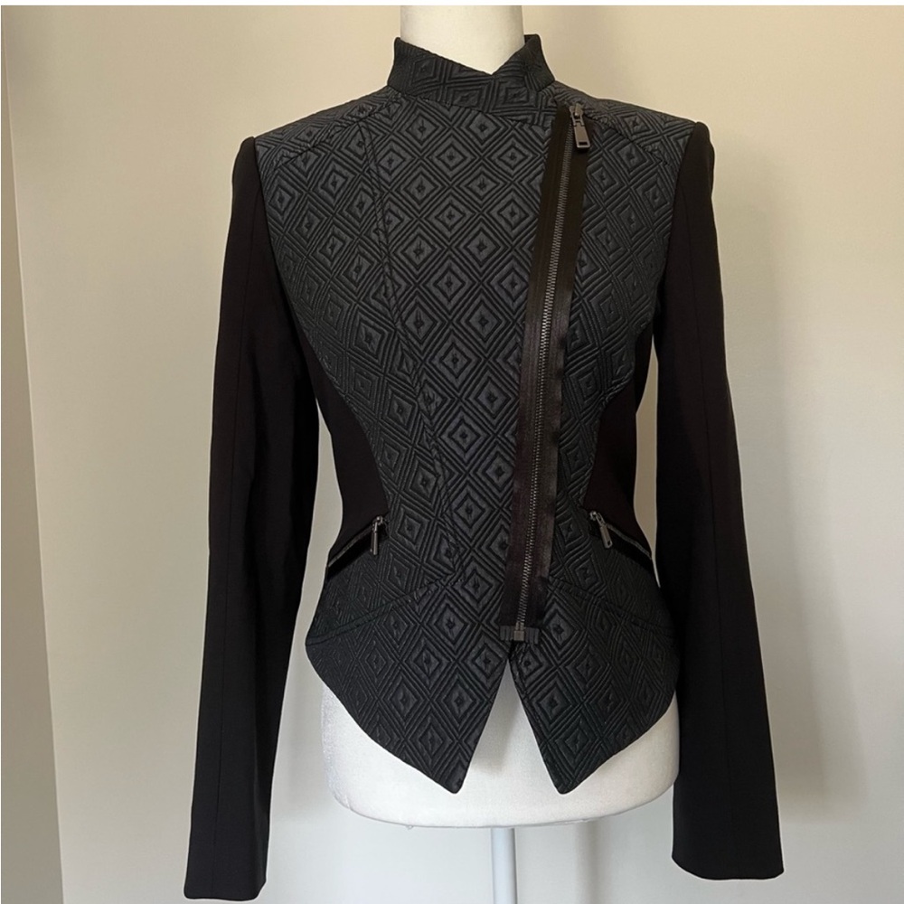 Elie Tahari Viola Jacket (Moto), Asymmetrical Zippers, Midnight Multi - Picture 4 of 14